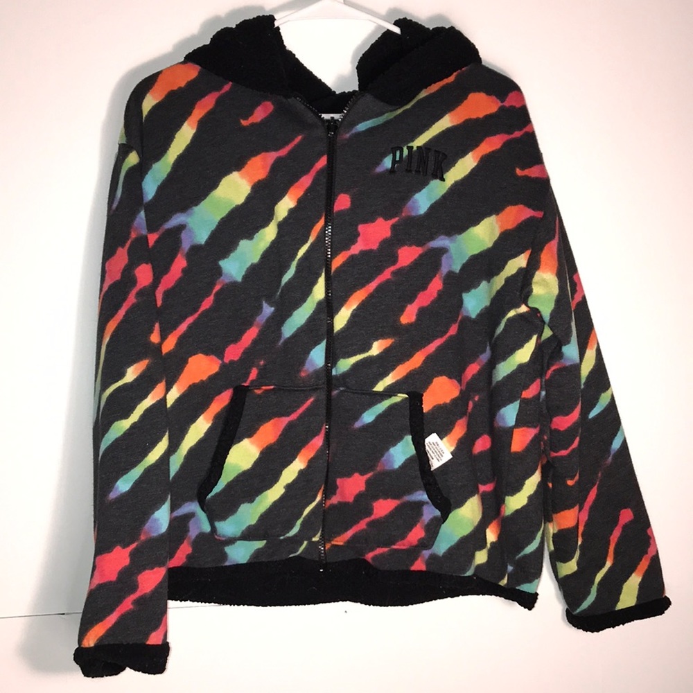Rainbow tie dye pink hoodie